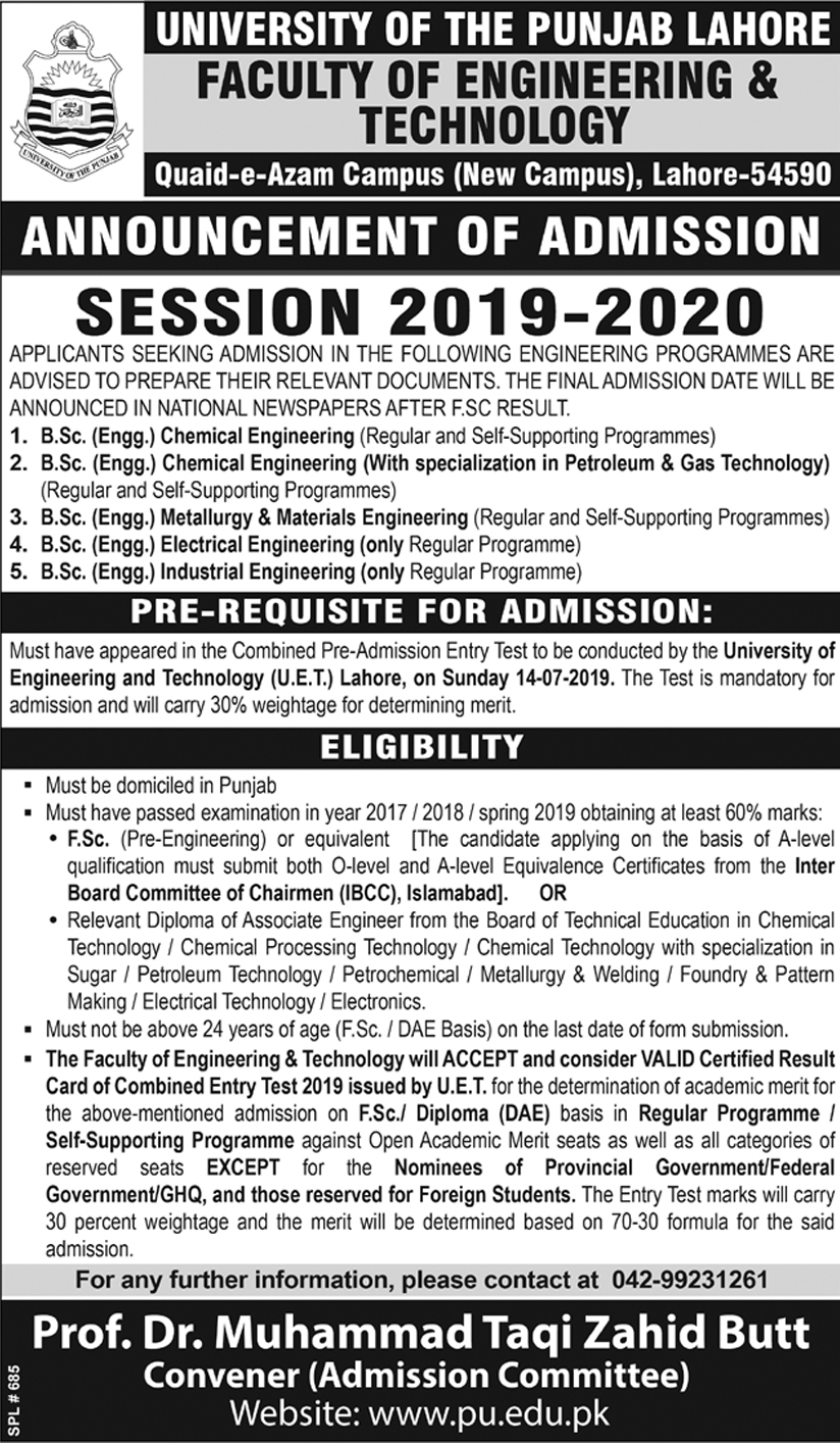 University of the Punjab, Session 2019-2020