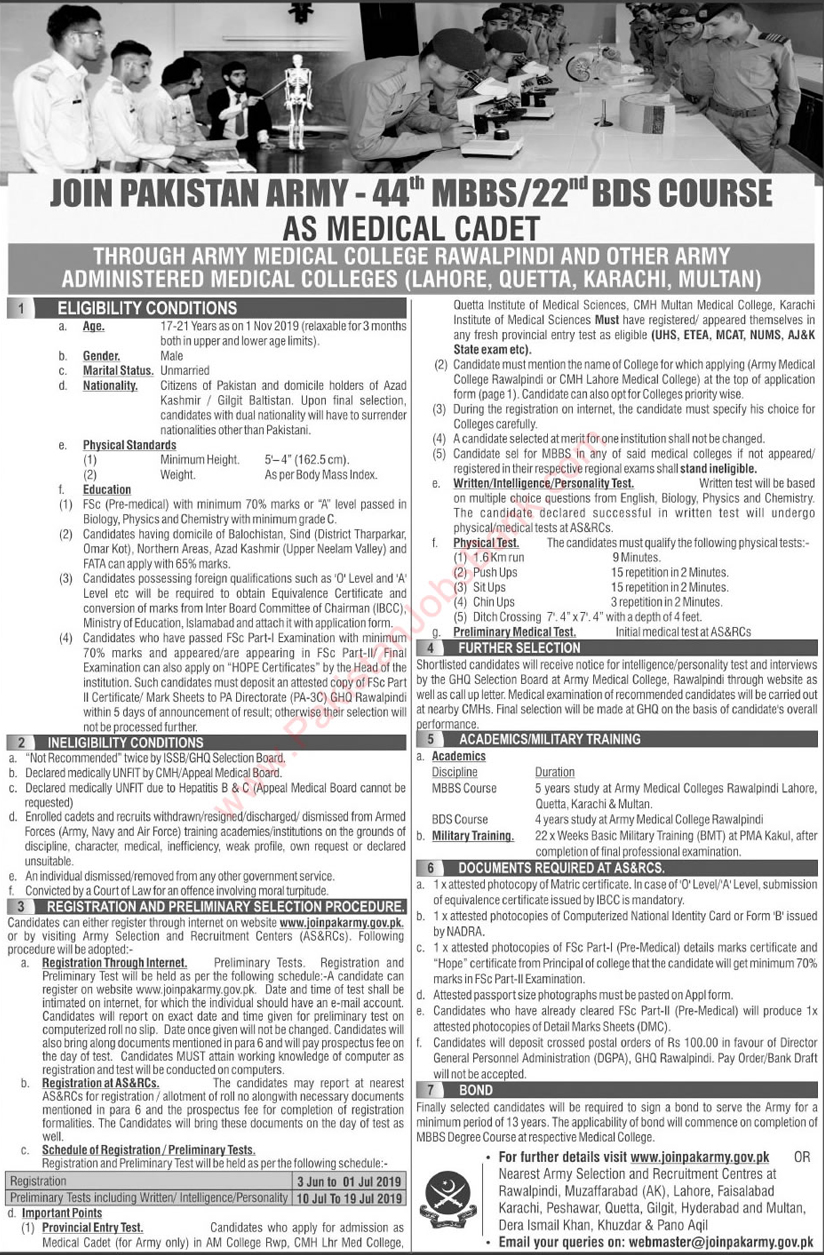 A Great opportunity for Intermediate students to Join Pak Army as Medical Cadet