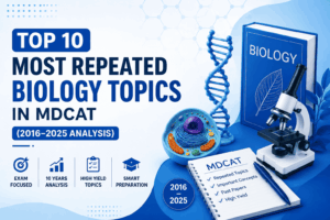 Top 10 most repeated Biology topics in MDCAT based on 10 years of past paper analysis from 2016 to 2025