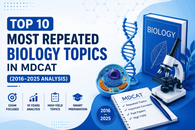 Top 10 most repeated Biology topics in MDCAT based on 10 years of past paper analysis from 2016 to 2025