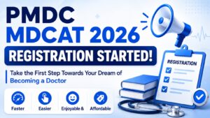 PMDC MDCAT 2026 registration started announcement banner with exam date, fee details, and TopGrade preparation platform promotion