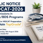 MDCAT 2026 registration schedule, exam date, fee structure and paper pattern announced by PMDC for MBBS and BDS admissions in Pakistan